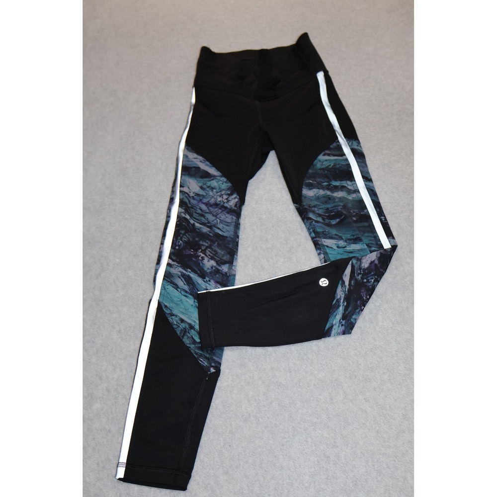 Lululemon Leggings Womens 2 Black Blue Abstract Reflective Stripe Tight Pants